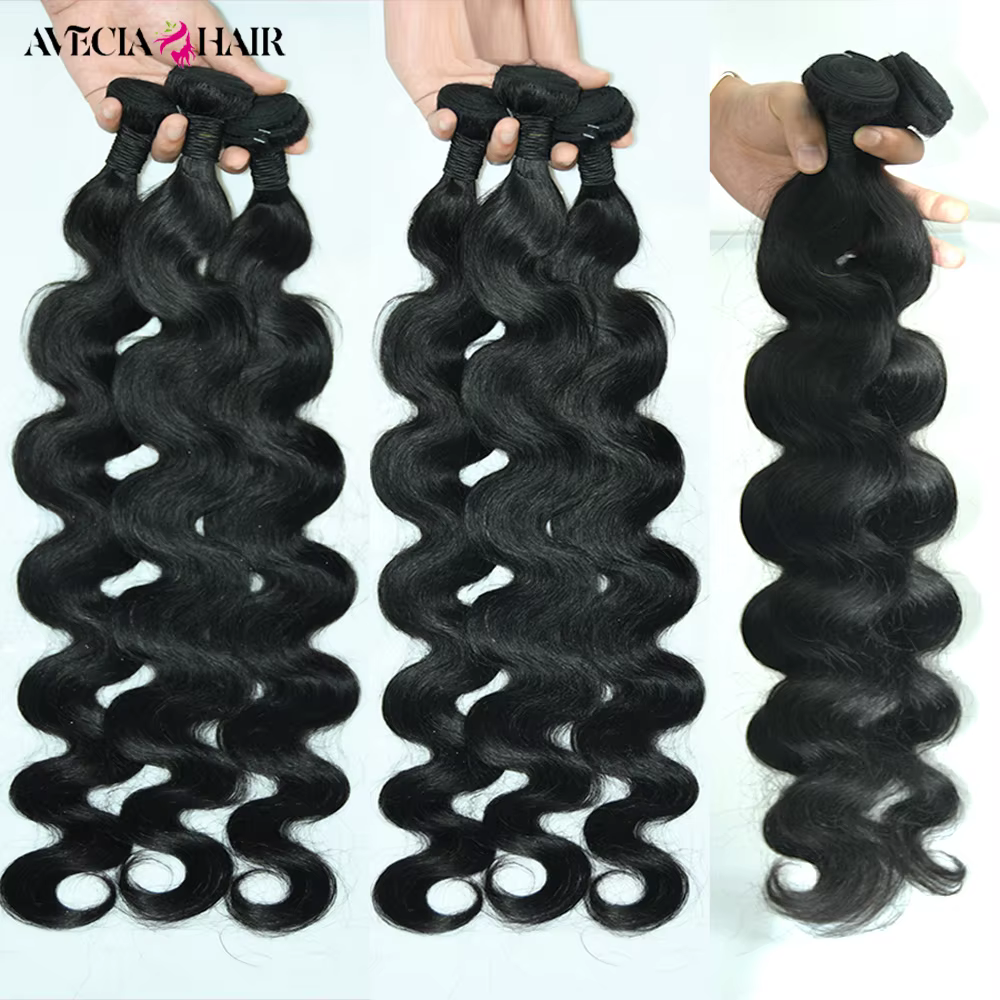 AVECIA-Mèches Indiennes Ondulées 100% Naturelles pour Femme, Extensions de Cheveux Humains Bruts, Qu