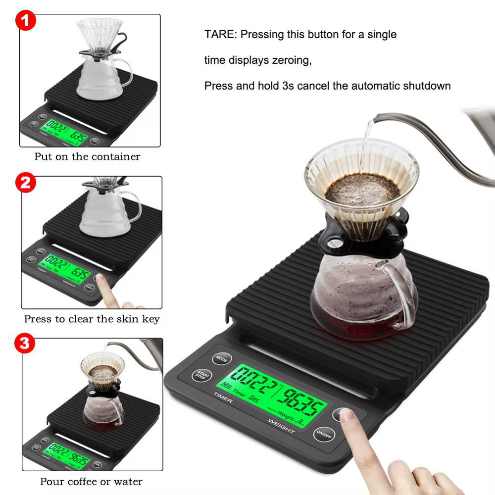 Balance à café goutte à goutte avec minuterie, balance de cuisine numérique électronique portable, h