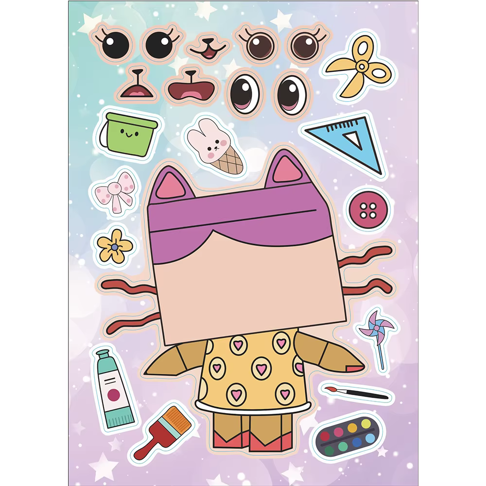6/12 feuilles Gabby's Dollhouse faire un visage Puzzle autocollants enfants rendre votre propre jeu
