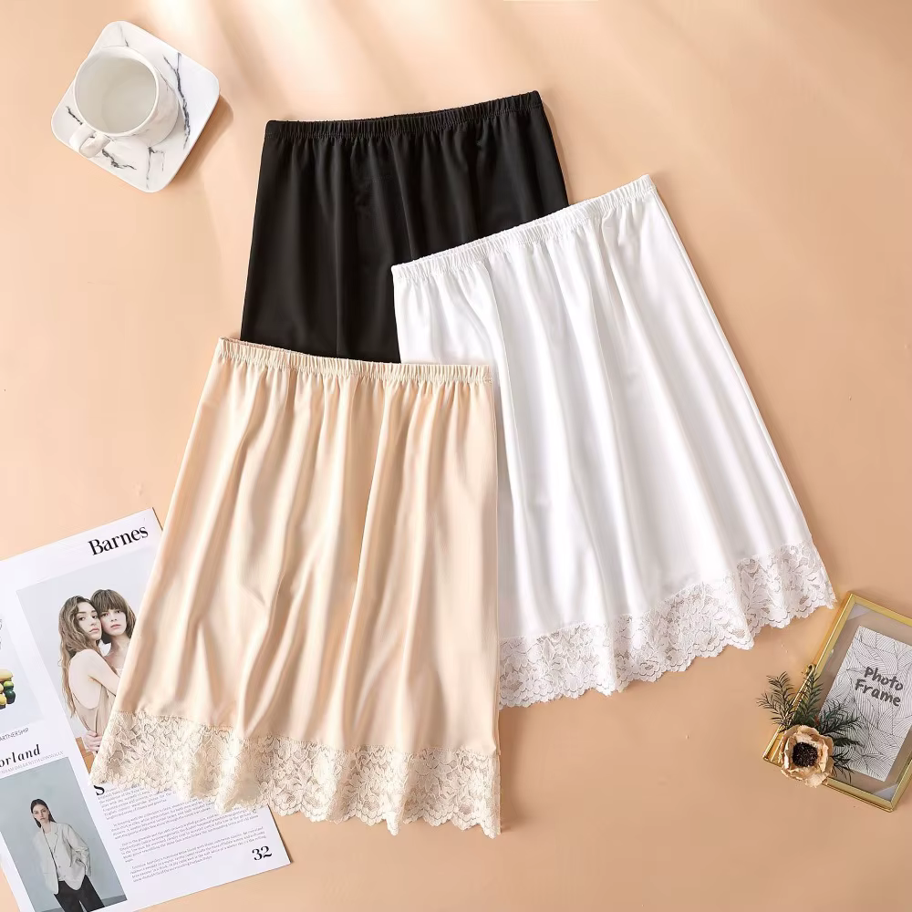 Mince glace soie Modal femme demi-longueur jupe dentelle Anti-pénétration sous-jupe Anti-éblouisseme