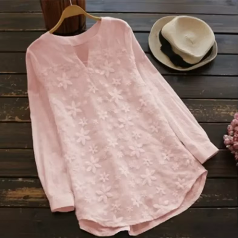 Chemisier en coton et lin brodé pour femmes, décontracté, mode, ample, blanc, chemise élégante, gran