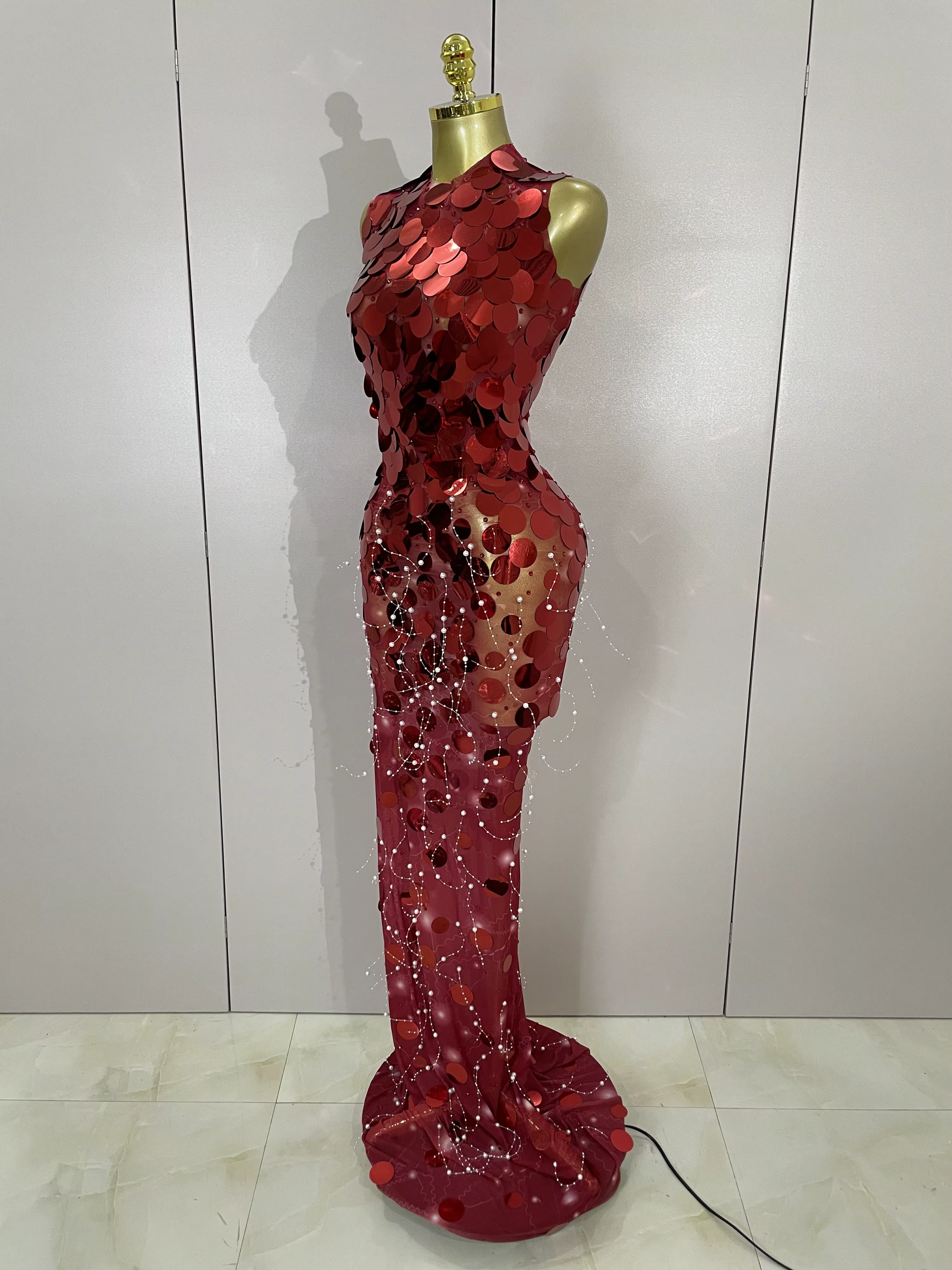 Robe Maxi en maille pour femmes, tenue de luxe, paillettes scintillantes, Sexy, soirée, spectacle, c