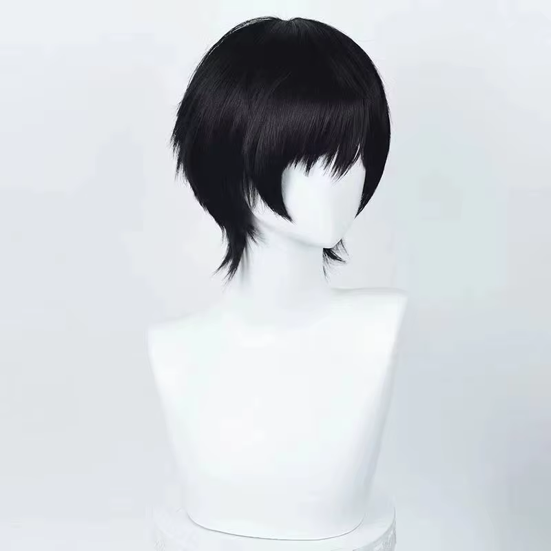 Perruque de Cosplay Anime Yoshida Hirofumi, perruque courte noire de 35cm, cheveux synthétiques rési