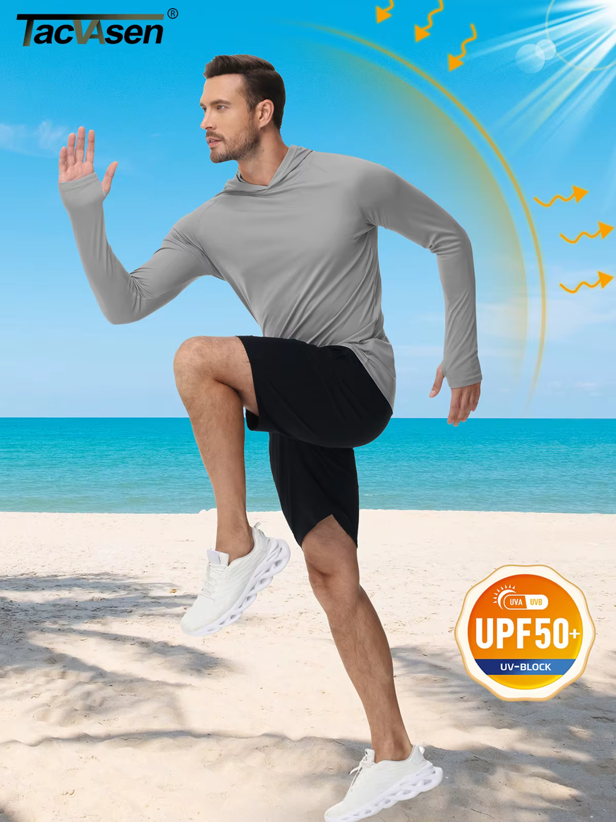 Haut de protection solaire UPF 50+ pour homme à manches longues, séchage rapide, respirant, avec tro