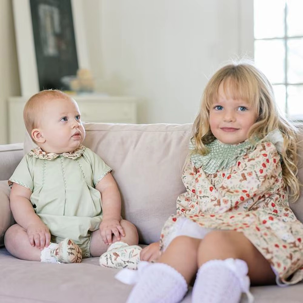 Vêtements de Boutique pour Enfant, Barboteuse à Manches Courtes en Coton Vert, Imprimé Floral, Col à
