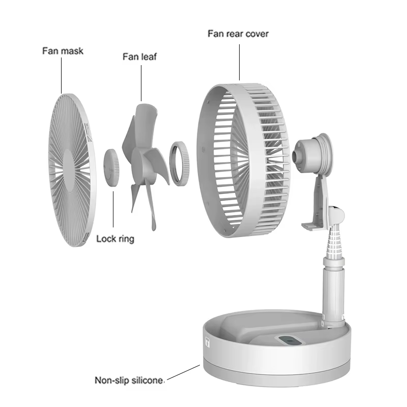 Ventilateur de Refroidissement Portable, Télescopique, Silencieux, Rechargeable par USB, Pliable, 4 