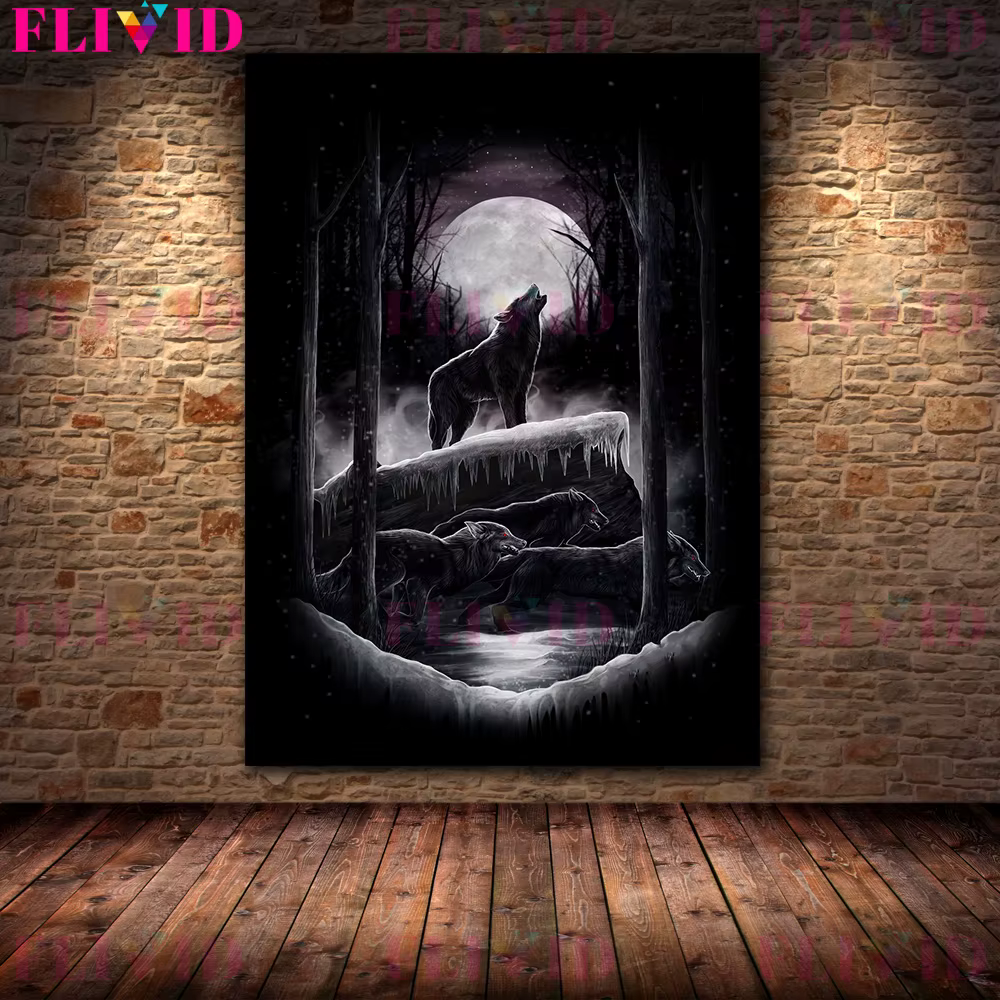 Imprimé sur toile magique, animal, loup, chauve-souris, corbeau, sorcellerie, art mural, affiche, dé