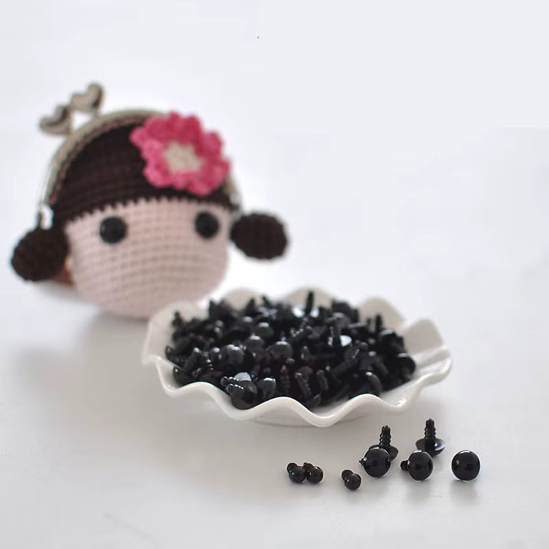 Yeux de sécurité en plastique noir, 100 pièces, 6-12mm, pour jouets, poupées artisanales, ours en pe