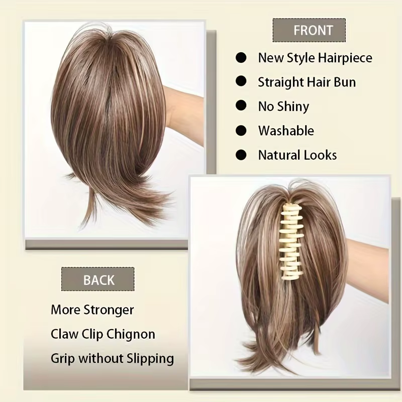 Chouchous synthétiques à griffes élégantes pour femmes, Chignon en désordre, queue de cheval lisse, 