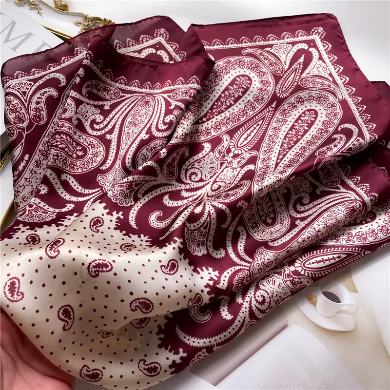 Foulard carré imprimé Paisley pour femmes, en Satin doux, semblable à de la soie, fin, Style Mature,
