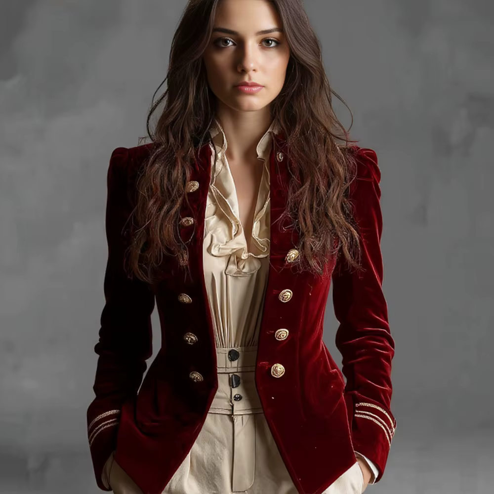 Veste élégante en velours vintage pour femme, style preppy britannique, veste ajustée décontractée, 