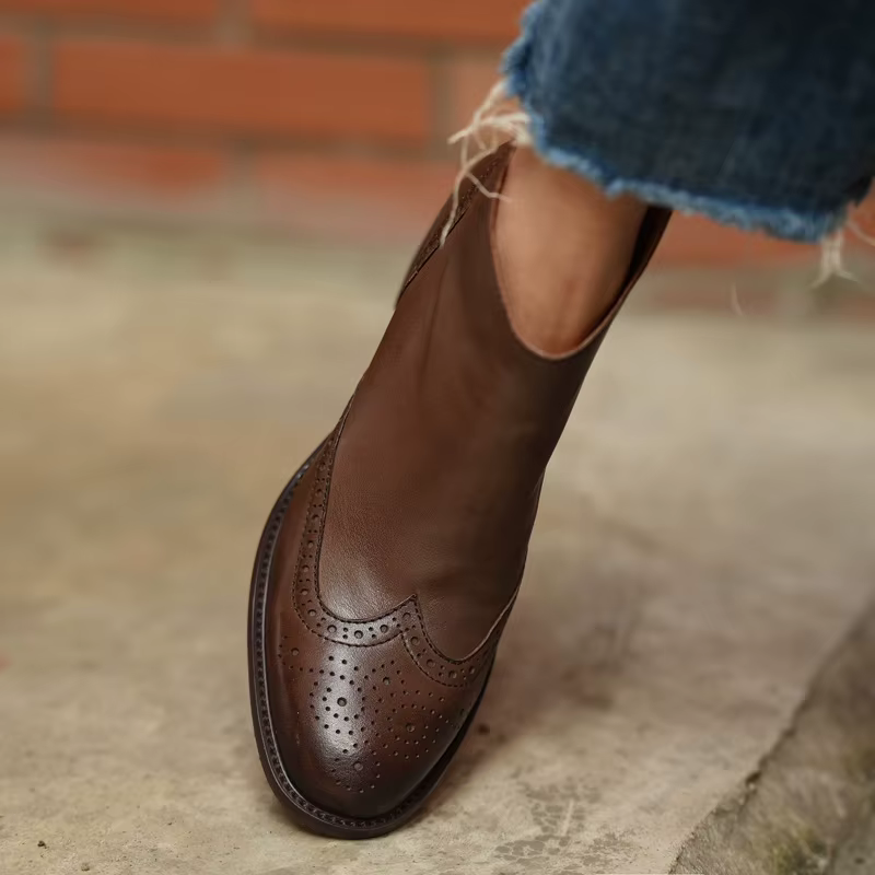 Bottines en cuir de vache à talons épais pour femme, chaussures classiques, Style européen, automne,