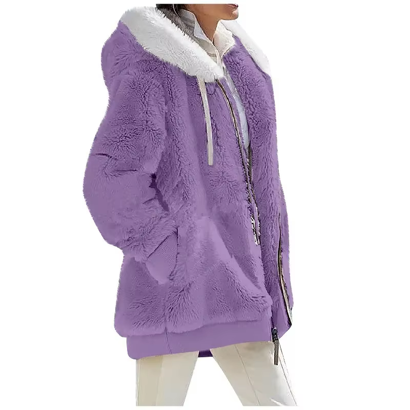 Manteau à Capuche en Cachemire pour Femme, Veste Décontractée avec Fermeture Éclair, Couleur Unie, N