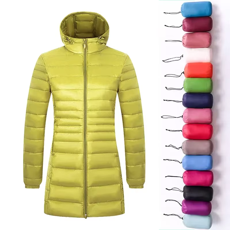 Doudoune Longue Chaude et Légère pour Femme, Manteau à Capuche, avec Sac de Rangement Portable, Long