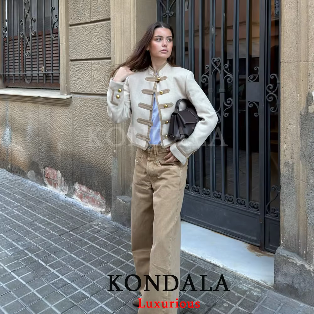 KONDALA – Nouveauté Chic Décontracté : Vestes Courtes Kaki à Poches pour Femme, Manches Longues, Col