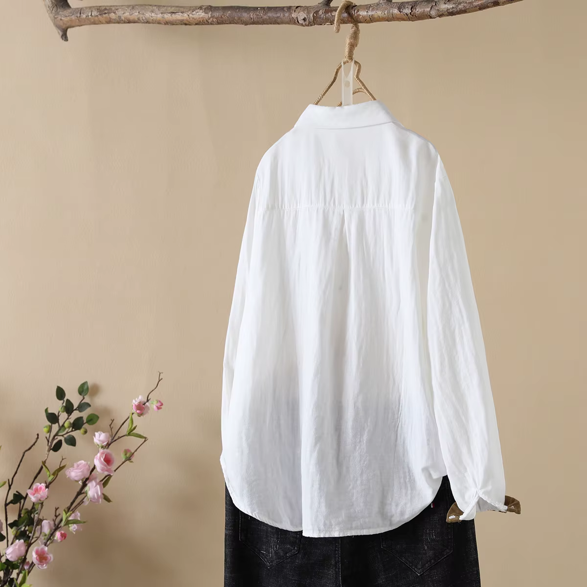 Chemises assorties en coton pour femmes, haut à col à revers, manches longues, chemisiers basiques,