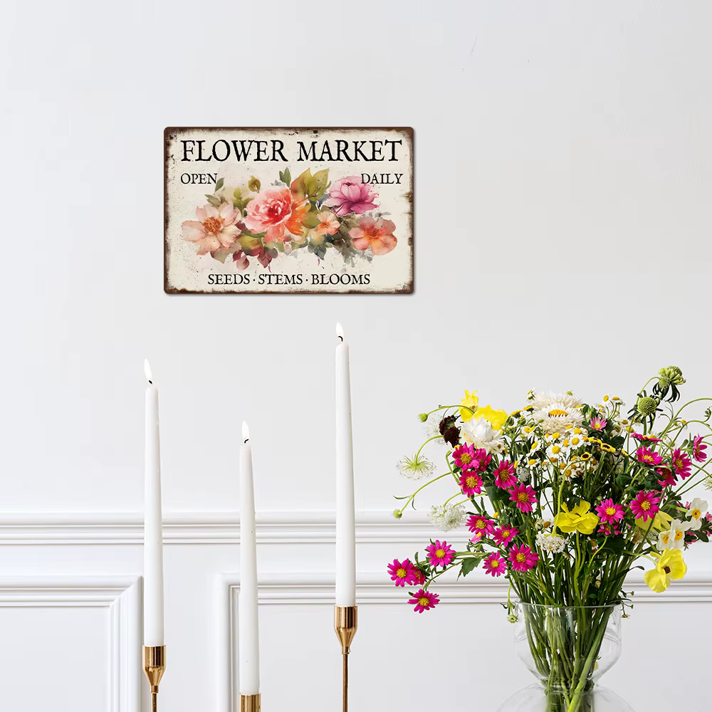 Putuo Decor-Plaque d'art rétro en métal avec fleur, décor mural vintage pour la maison, le jardin, l