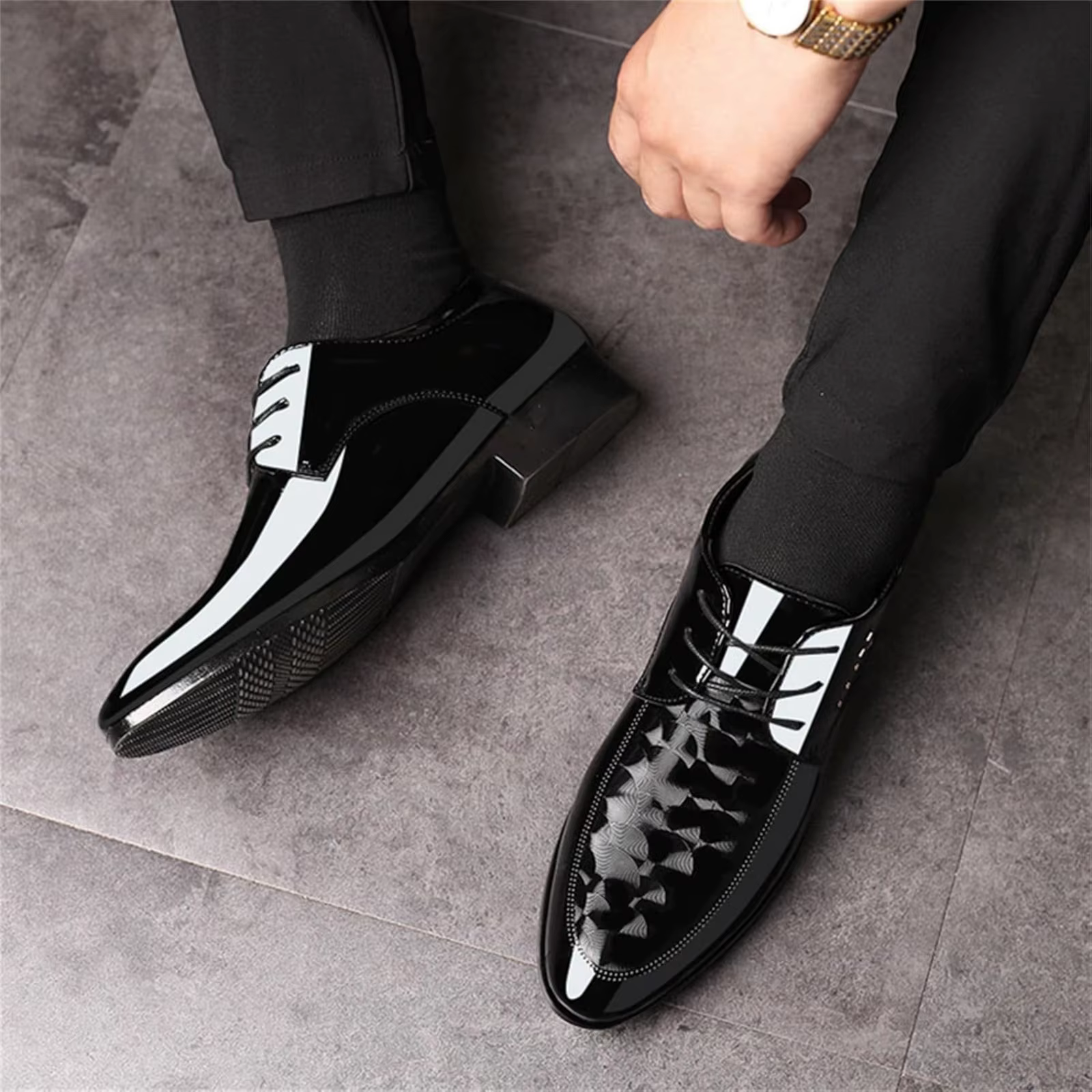 Chaussures Oxford modernes à lacets pour hommes, motif moiré, chaussures provoqué d'affaires formell