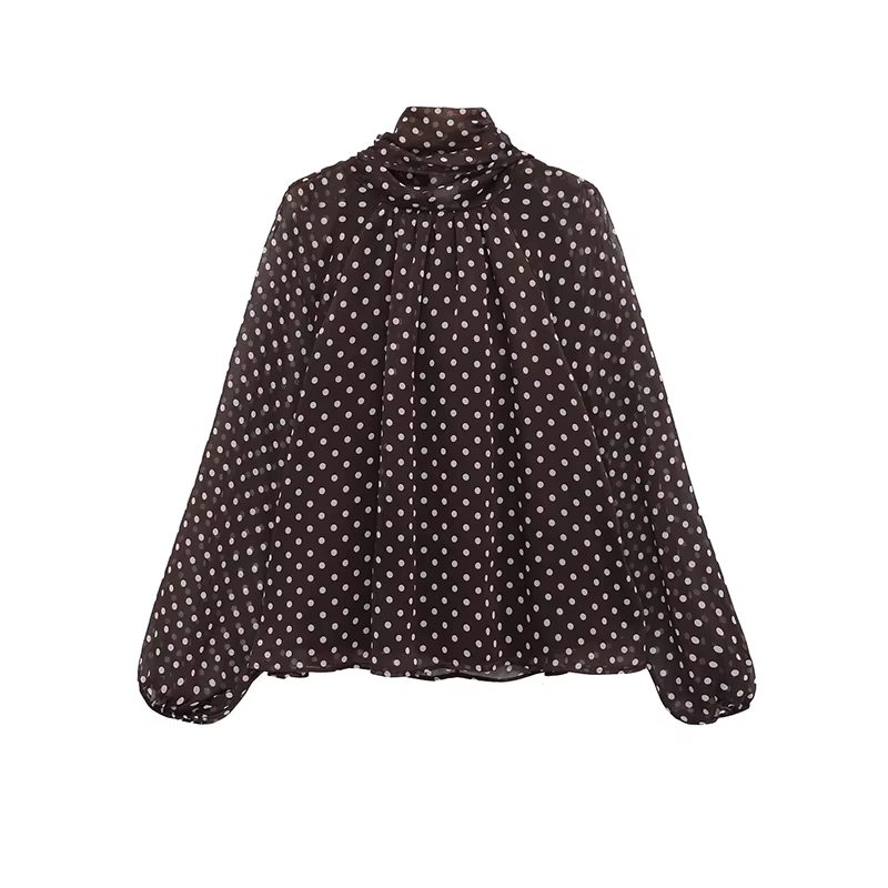 Chemisier Femme Imprimé Pois Nouvelle Collection Printemps 2026 – Blouse Élégante à Nœud Papillon et