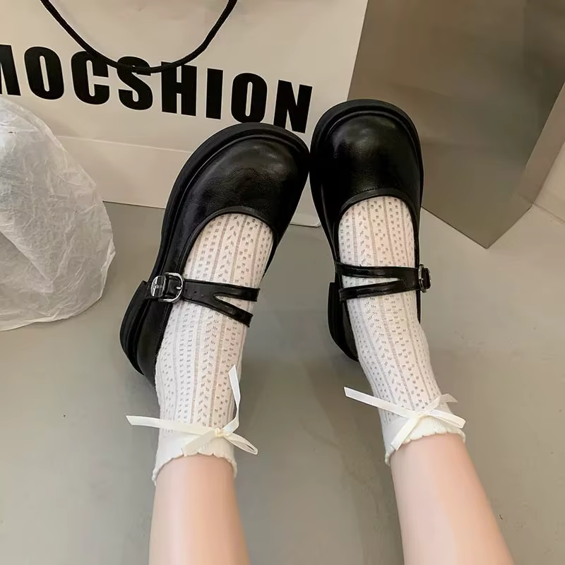 Marron Mary Jane chaussures pour femmes printemps 2025 rétro tête ronde Match jupes talon épais poly