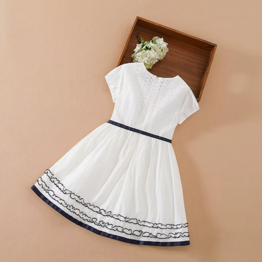 Robe d'été en coton à col rond, à fleurs blanches, vêtements de mariage pour enfants, robe de prince