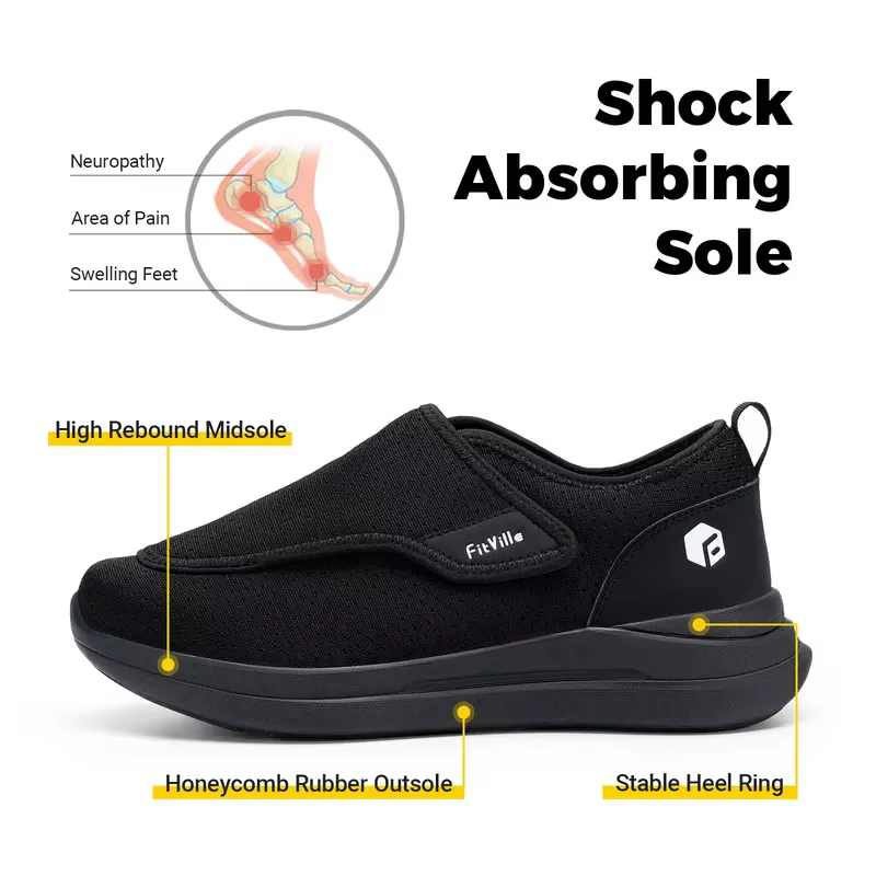 FitVille Extra Large 2E Hommes Chaussures Diabétiques Pour Les Personnes Âgées Orthopédie Pieds Gonf