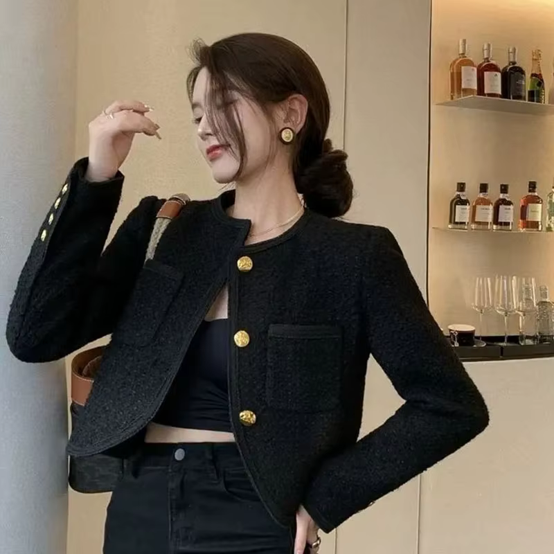 Vestes courtes en fausse laine pour femmes, manteau à boutonnage simple, vêtements d'extérieur éléga