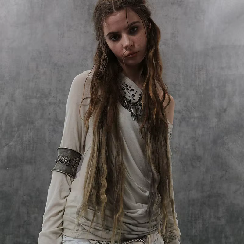 Karrcat Grunge Esthétique Hors Épaule Hauts Trashy Y2k Diamants Imprimé T-shirt Vintage années 2000 