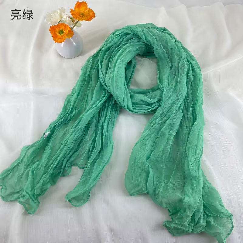 Foulards en coton et lin doux et respirant pour femmes, écharpe plissée de couleur unie, Style bohèm