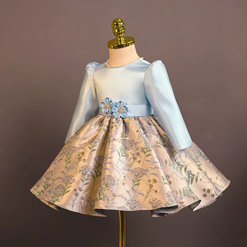 Robe de princesse pour fille, style chinois, satinée, à fleurs, pour le premier anniversaire, tenue