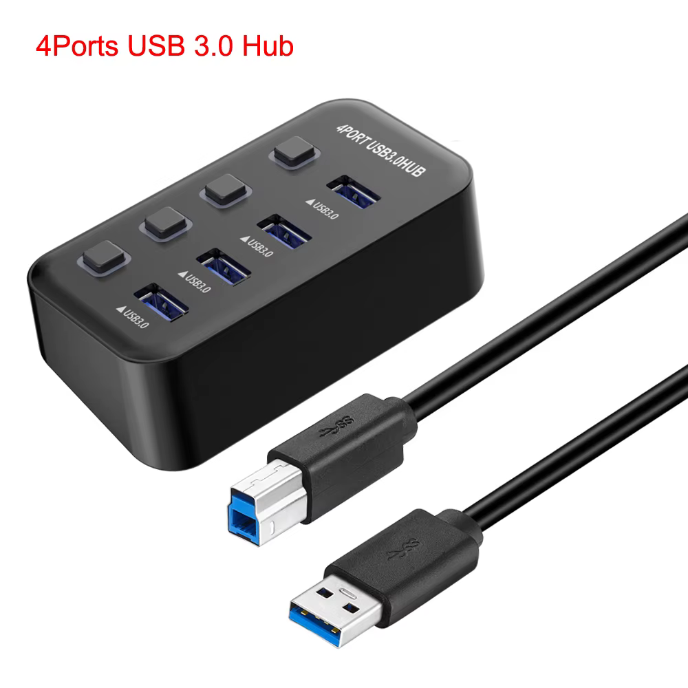 Hub USB 3.0 Bochara 4Ports 7Ports avec interrupteurs marche/arrêt LED individuels et câble de 60 cm