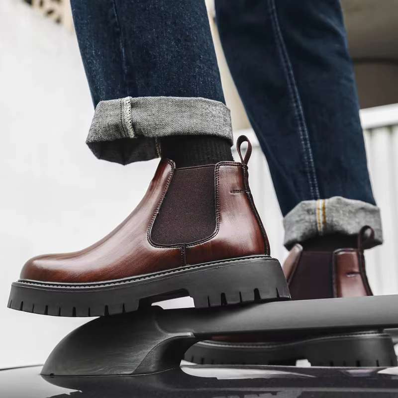 Bottes en cuir à l'offre elles optiques pour hommes, fourrure formelle d'affaires, courtes, style br