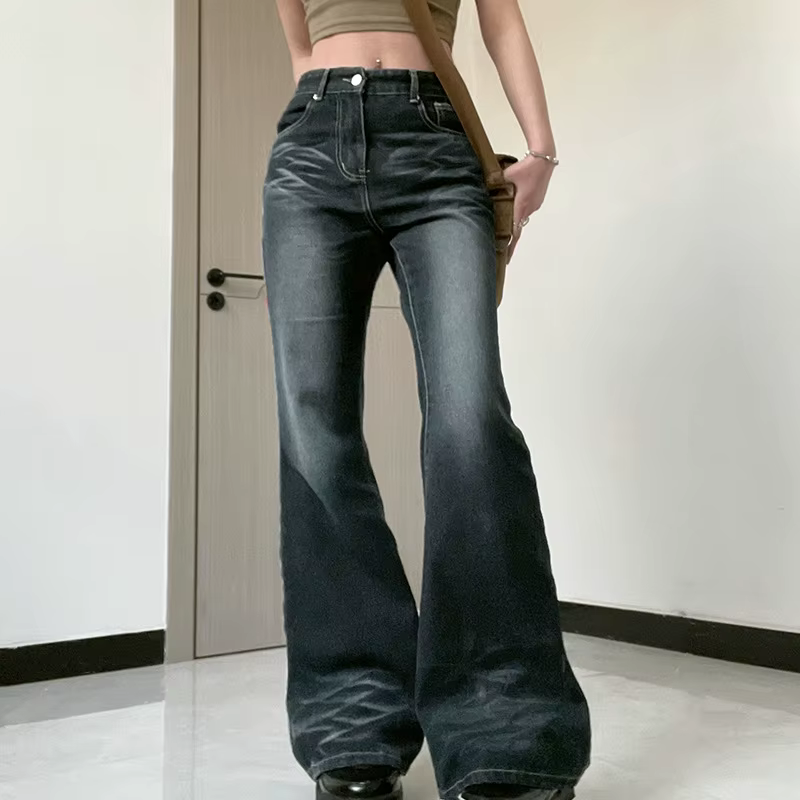 Y2K – jean à taille moyenne et jambes larges pour femme, pantalon Denim évasé, Stretch, Slim, couleu