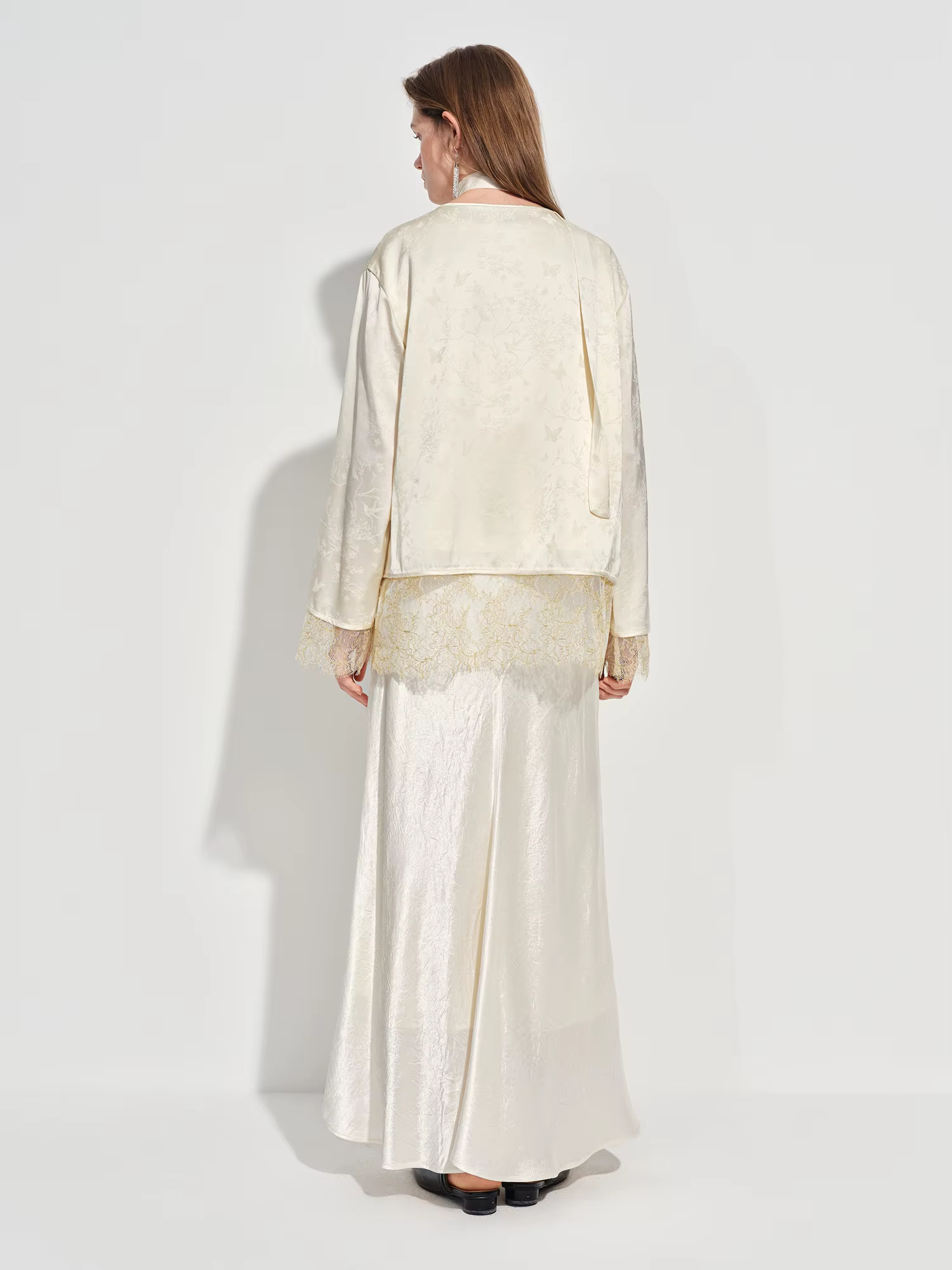 FSLE Nouvelle Blouse Femme en Satin Jacquard d'inspiration chinoise, Col en V, Fermeture à Boutons,