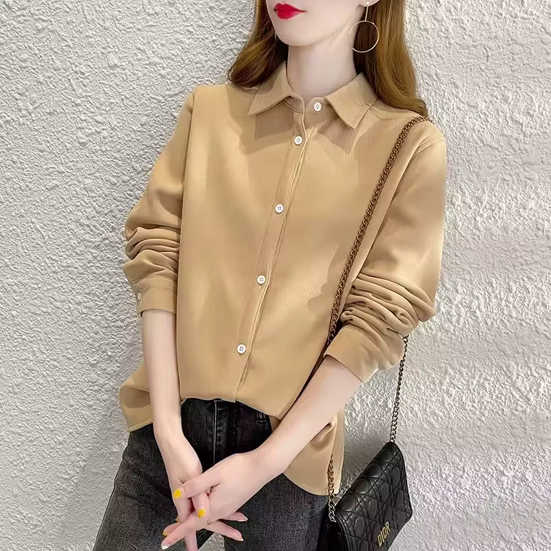 Chemise en Velours Côtelé à Manches sulfpour Femme, Vêtement Chaud et Décontracté, de Couleur Unie,
