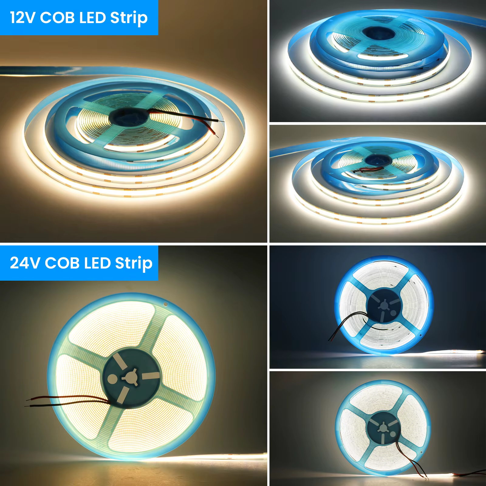 Bande lumineuse LED COB 320 384 480 528 LED, haute densité, Flexible, RA90, ruban lumineux, linéaire