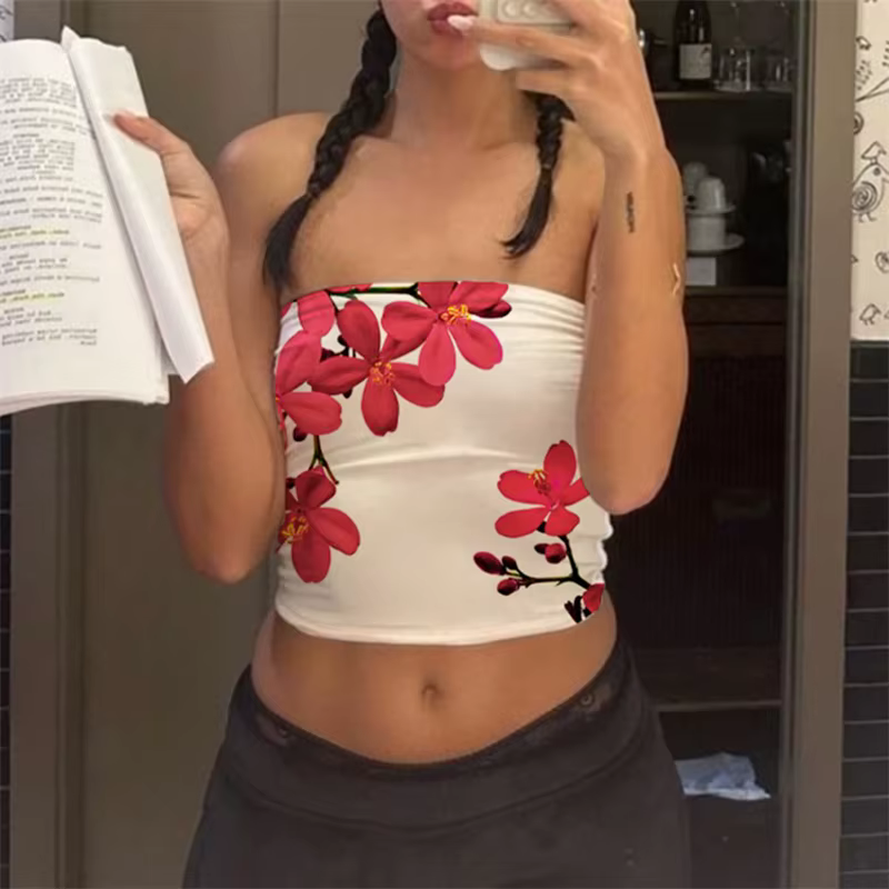 Hauts tubulaires d'été pour femmes, imprimé Floral, épaules dénudées, sans bretelles, Bandeau, vêtem