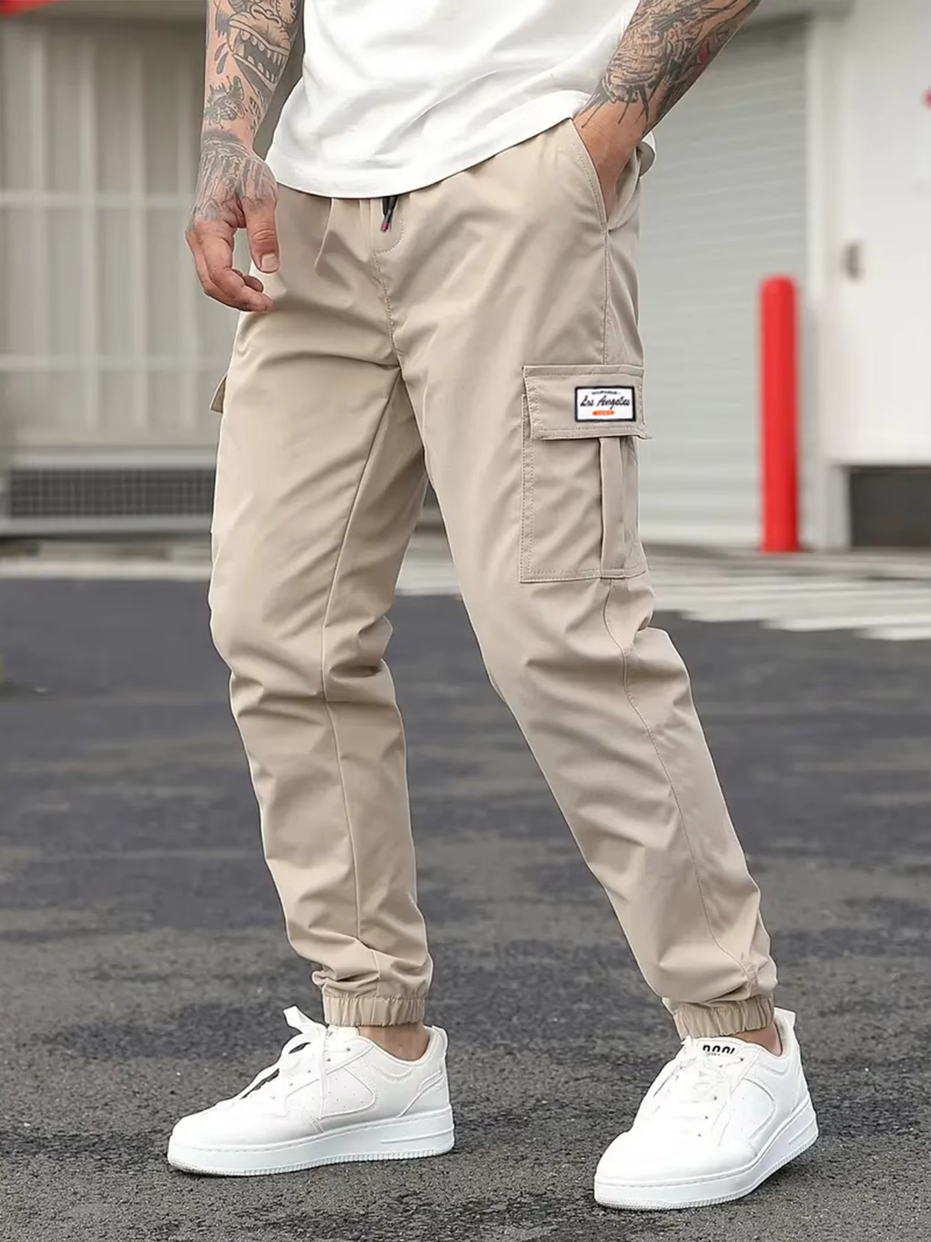 Pantalon Cargo Décontracté Homme Printemps, Pantalon de Jogging Extérieur à Taille Élastique et Cord