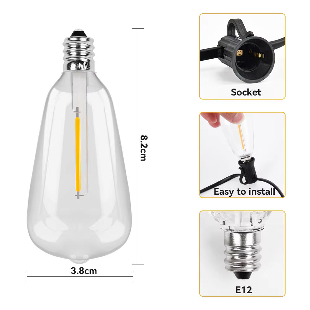 Guirlande lumineuse LED ST38 24M/15M, guirlande lumineuse extérieure pour jardin, café, mariage, rue
