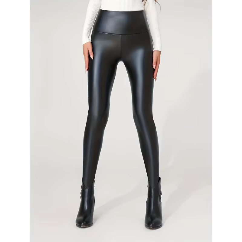 Pantalon taille haute en similicuir, décontracté, pour le yoga, très élastique, toutes saisons, long