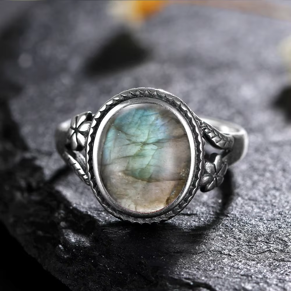 Vinatge bague en argent Bijoux féminins pierre de lune naturelle oeil de tigre anneaux personnalisés