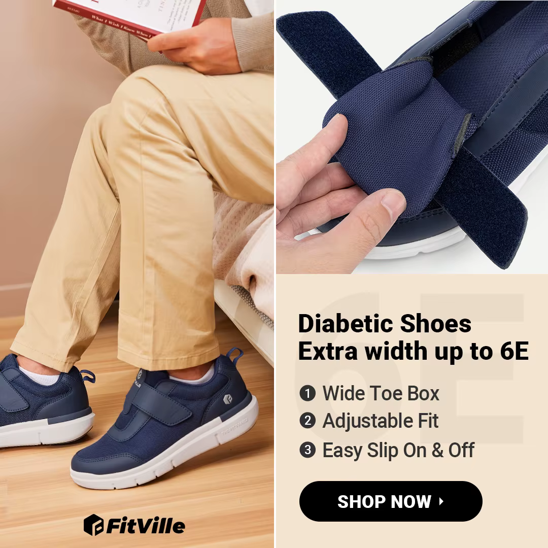 Chaussures Diabétiques Extra Larges FitVille pour Hommes – Légères et Décontractées pour la Marche, 