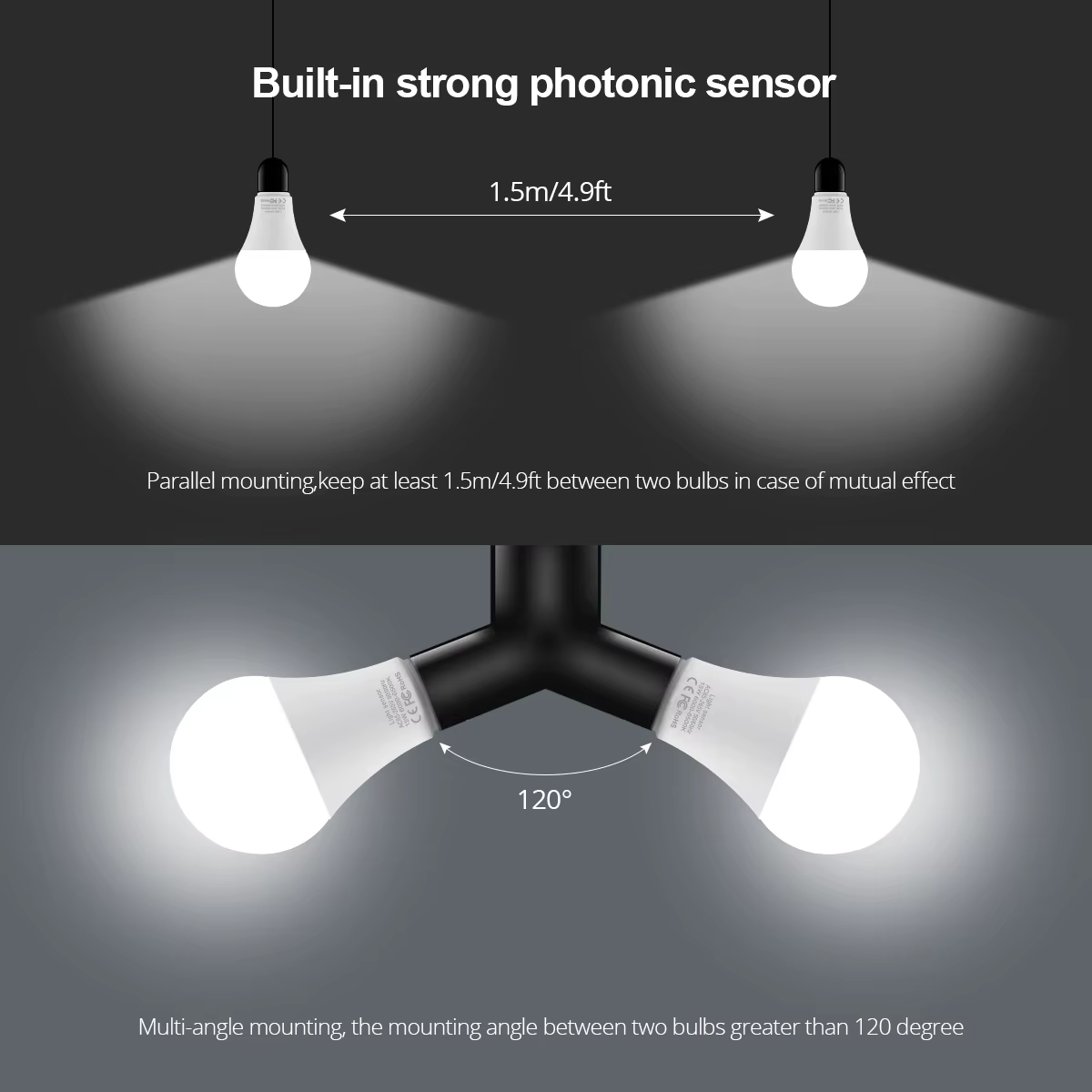 Ampoule LED E27 du crépuscule à l'aube, 15W, avec capteur de lumière, lampe intelligente, interrupte