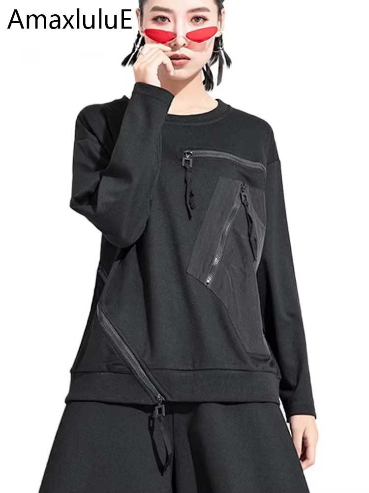 Amax luluE Designer européen femmes mode noir t-shirts dames lâche Punk t-shirts femmes décontracté 