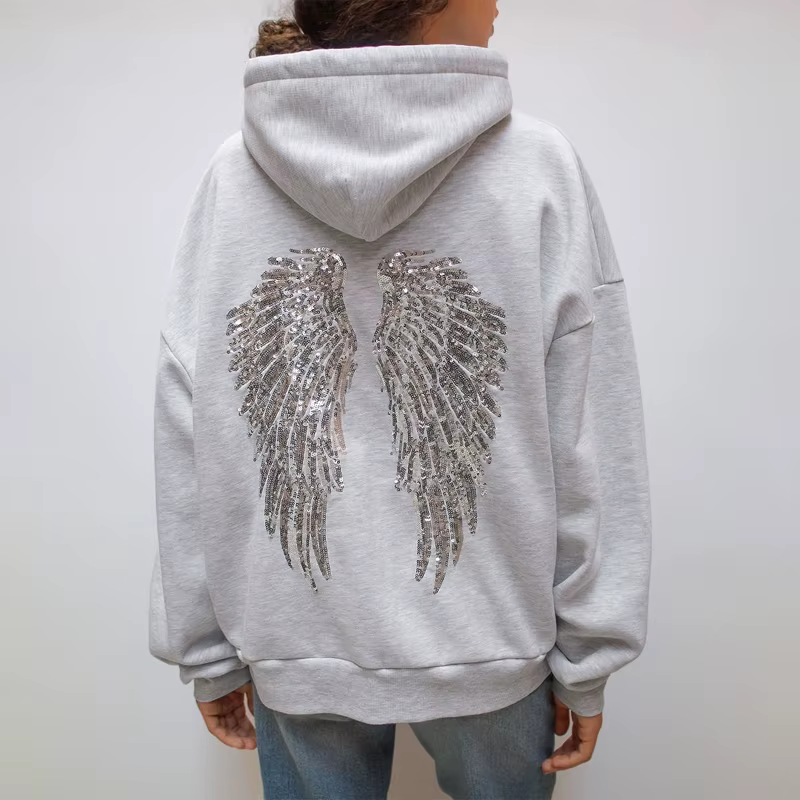 Y2K – sweat à capuche rétro à paillettes, ailes d'ange, ornement, Harajuku, doux, décontracté, Stree
