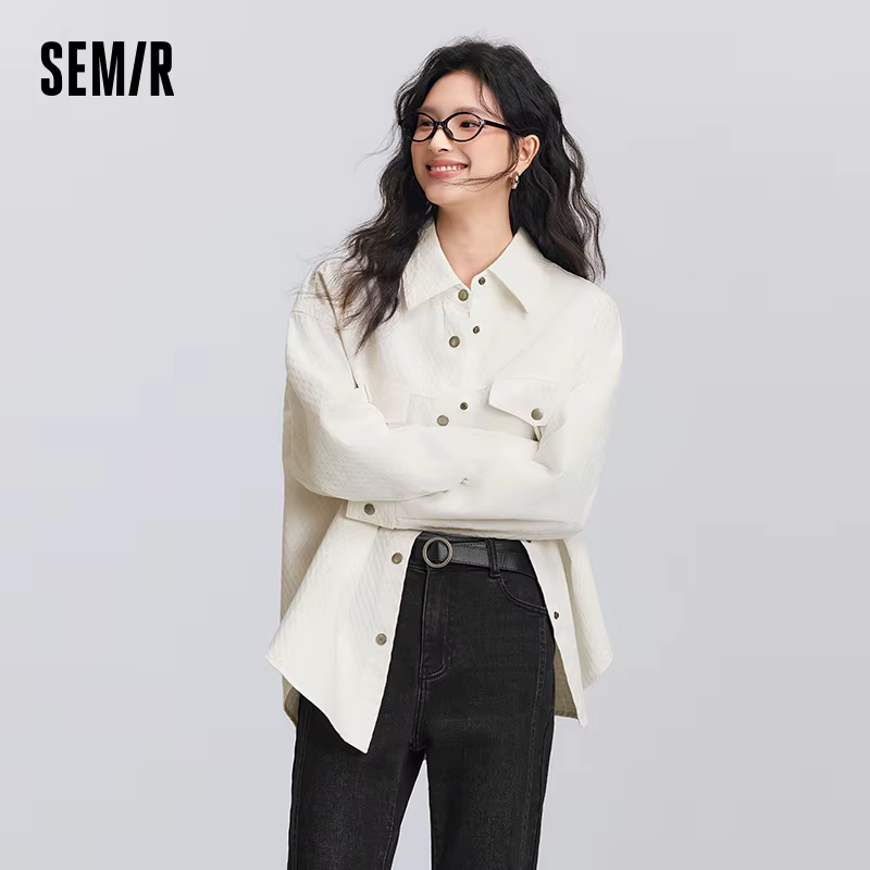 Semir chemise à manches longues femmes mi-longue motif diamant coton 2025 nouveau printemps haut sur