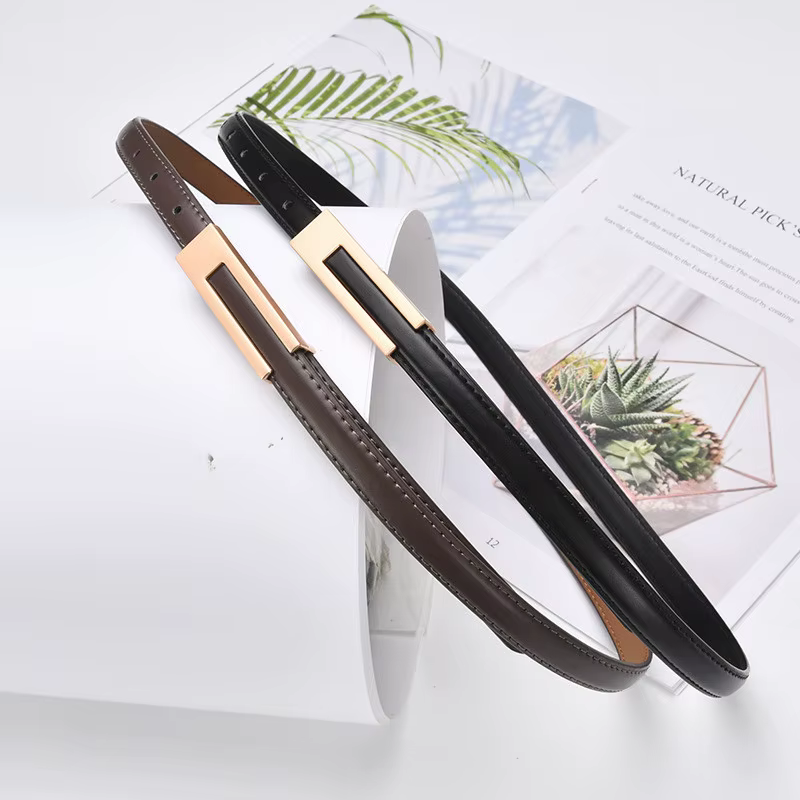 Femmes coréennes à la mode en cuir PU mince sangle de taille accessoires en métal ceinture de base f