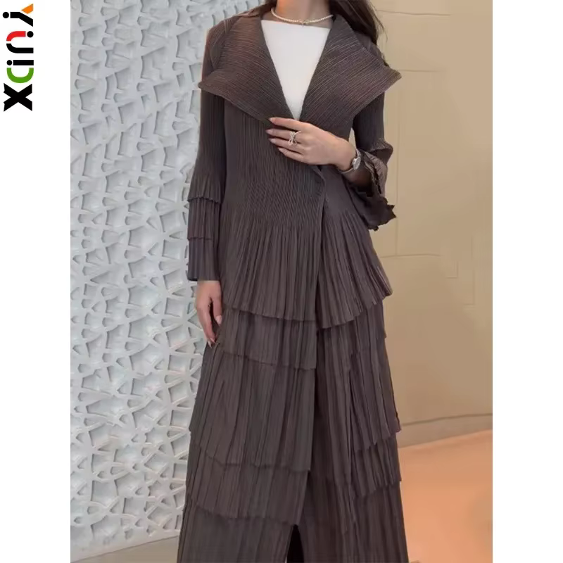 YUDX-Manteau à volants plissés épissés pour femmes, revers, manches évasées complètes, bouton unique