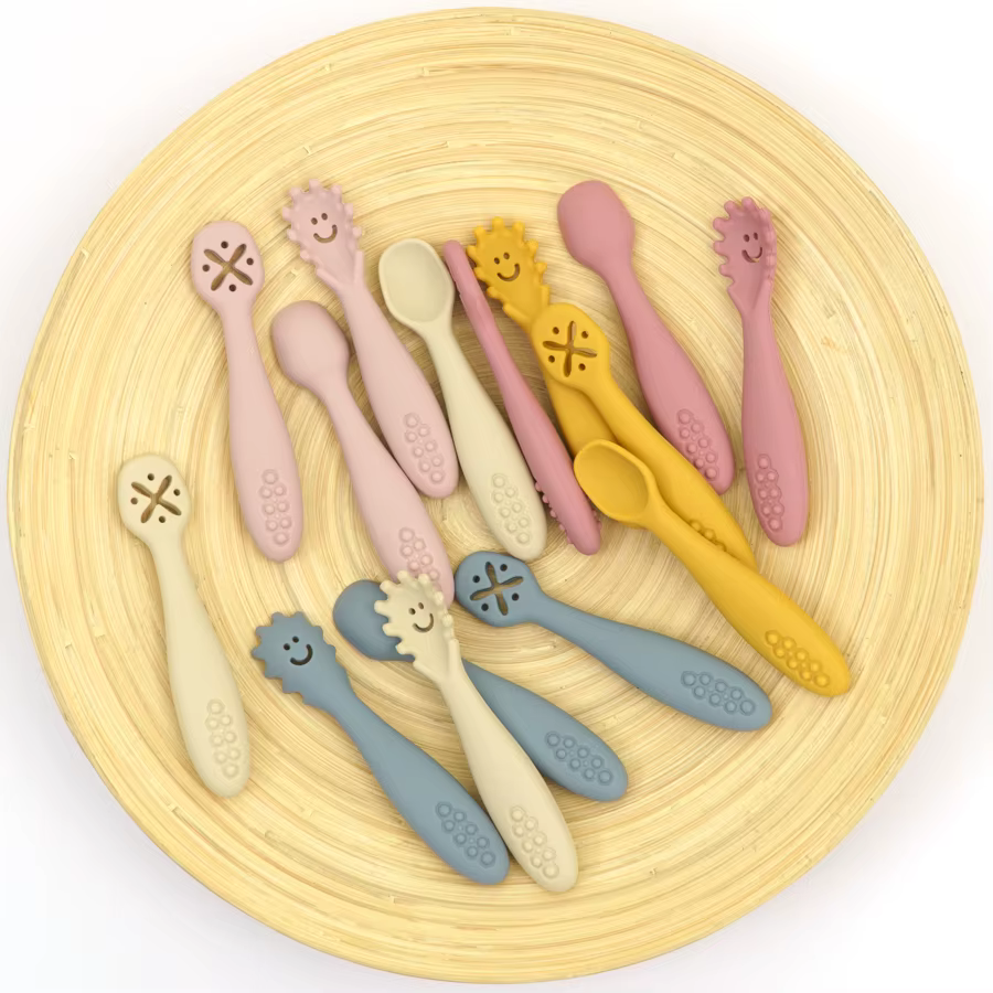 Cuillère fourchette en Silicone pour bébé, ensemble d'ustensiles d'alimentation, nourriture pour tou