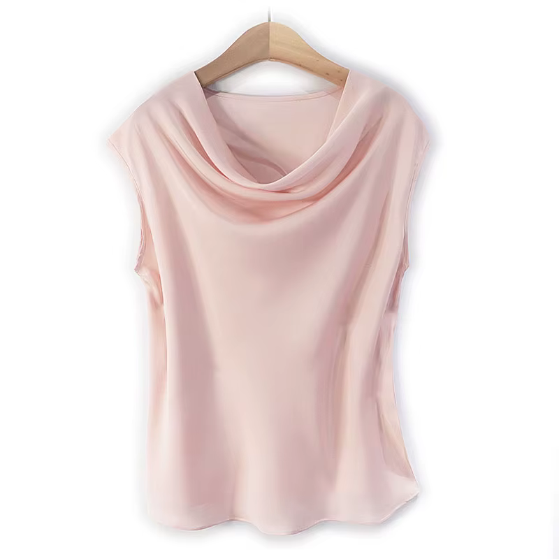 Gilet en soie pour femmes, col pivotant de tempérament de luxe léger, haut en soie de mûrier, à la m